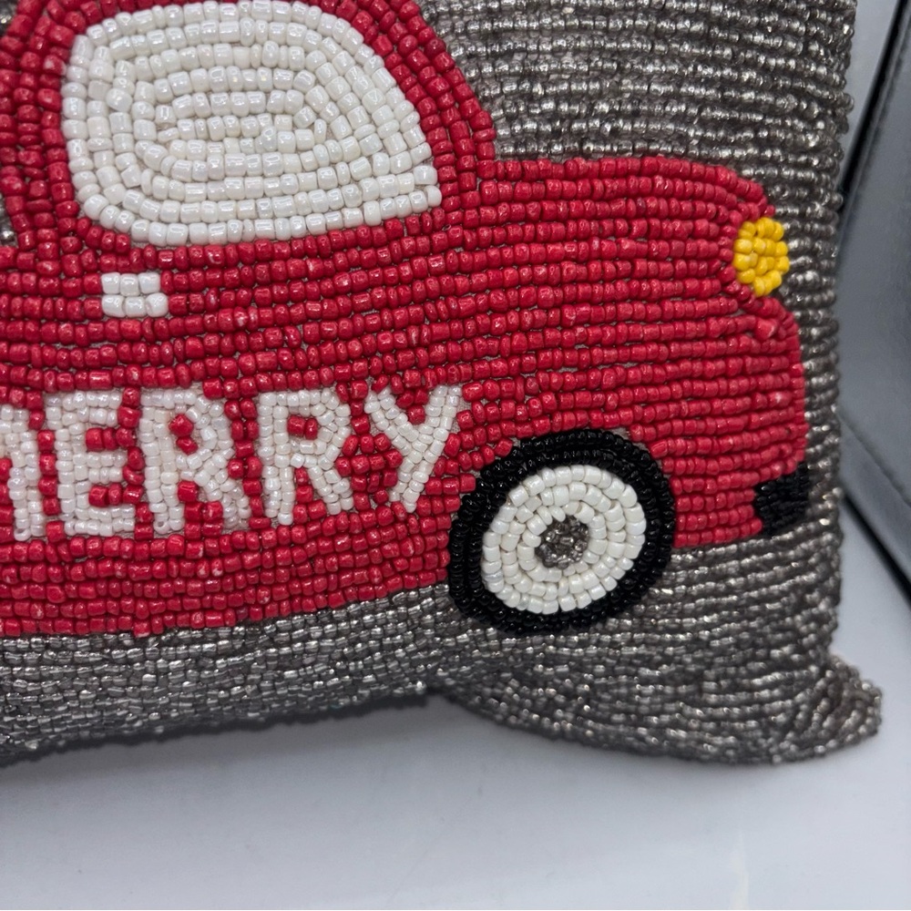 Mi Chateaux Christmas Beaded Truck Snowman Pillow - Picture 2 of 11